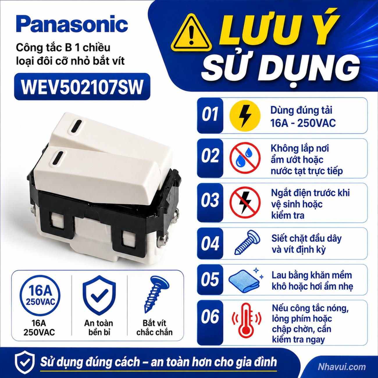 Công tắc B 1 chiều loại đôi cỡ nhỏ bắt vít Panasonic WEV502107SW